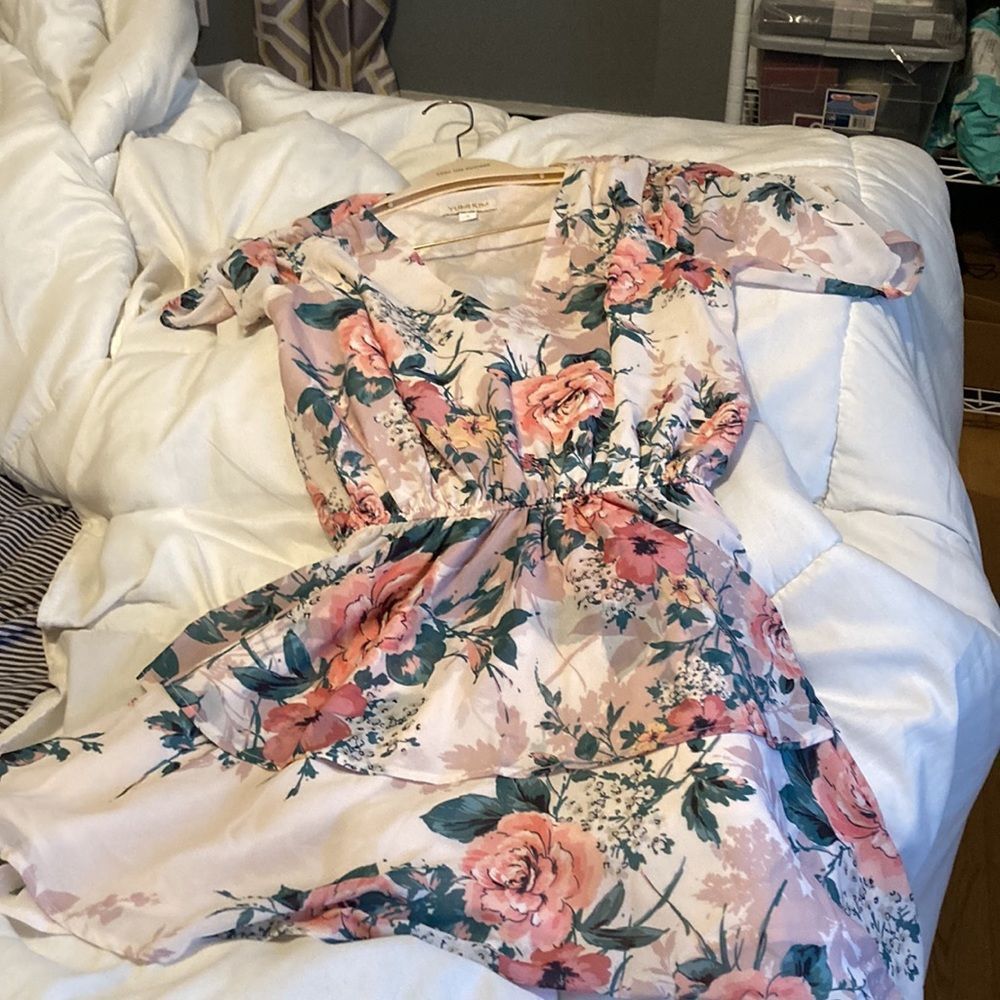 YUMI KIM pink floral short dress size S
